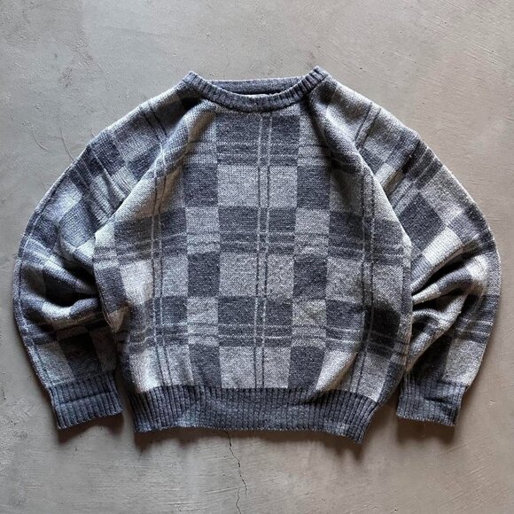 vintage club europe boxy plaid knit sweater - Picture 1 of 4